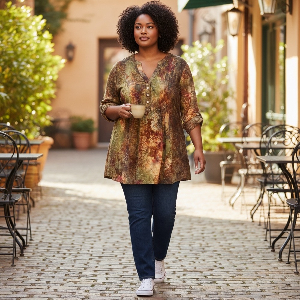 AVENUE Red Brown 3/4‎ Sleeve Tunic